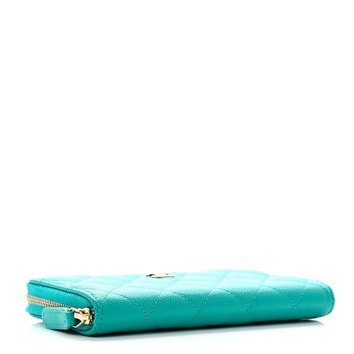 Chanel Caviar Quilted Small Zip Around Wallet Turquoise 3 of 8
