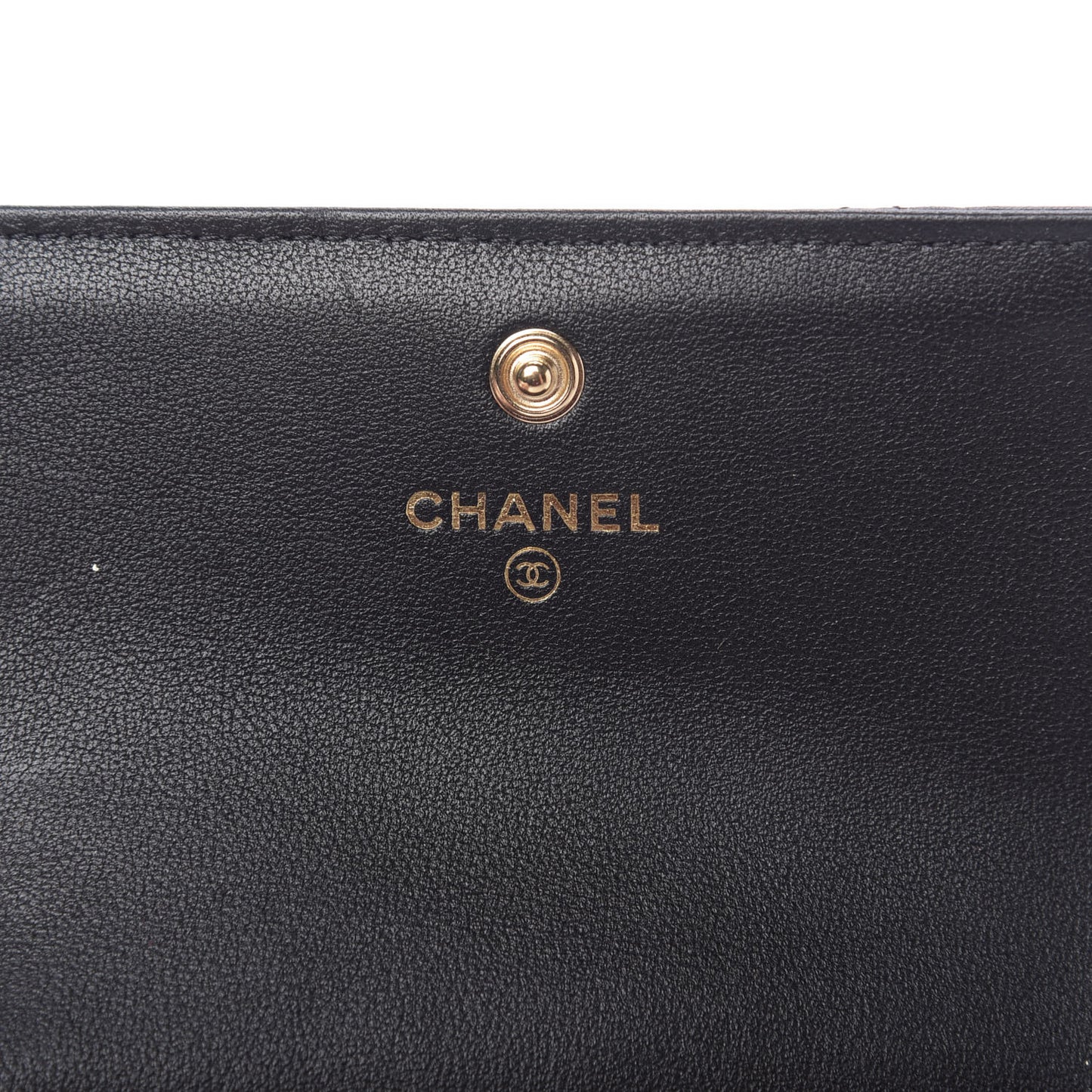 Calfskin Quilted About Pearls Card Holder Flap With Chain Black