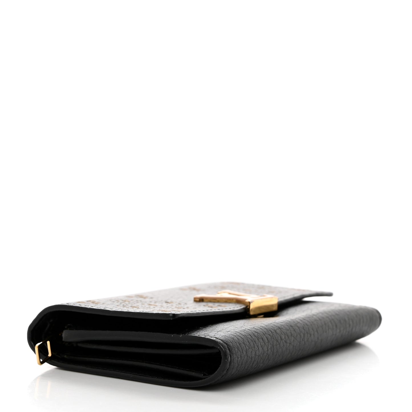 Taurillon Perforated Capucines Compact Wallet Black