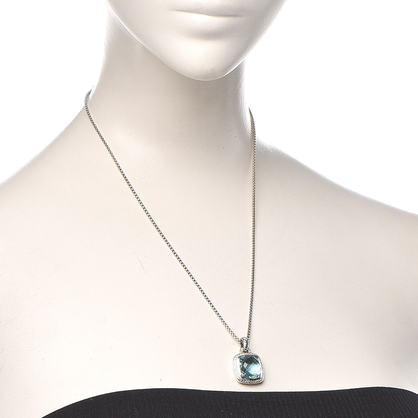 Sterling Silver Blue Topaz Diamond 14mm Albion Pendant Necklace