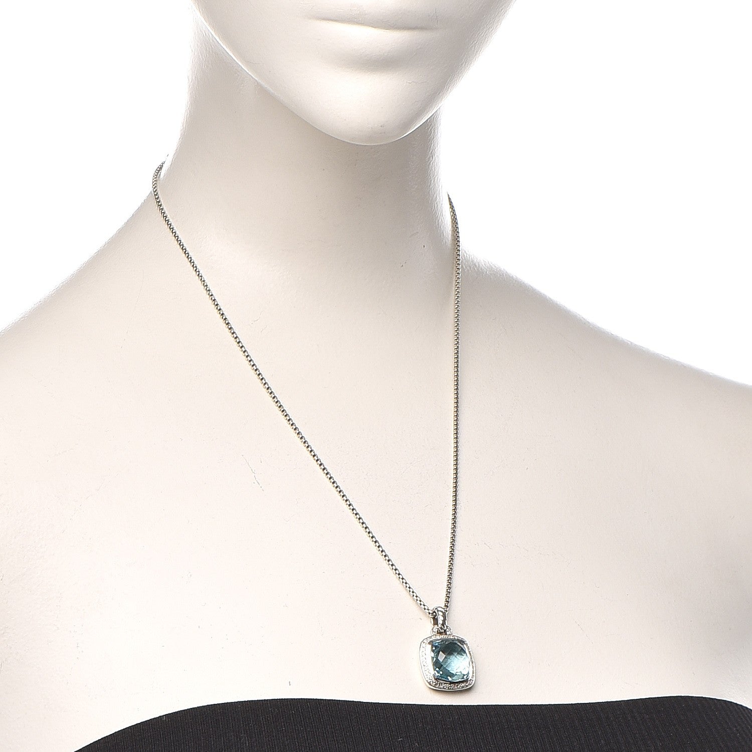 David Yurman Sterling Silver Blue Topaz Diamond 14mm Albion Pendant Necklace 2 of 7