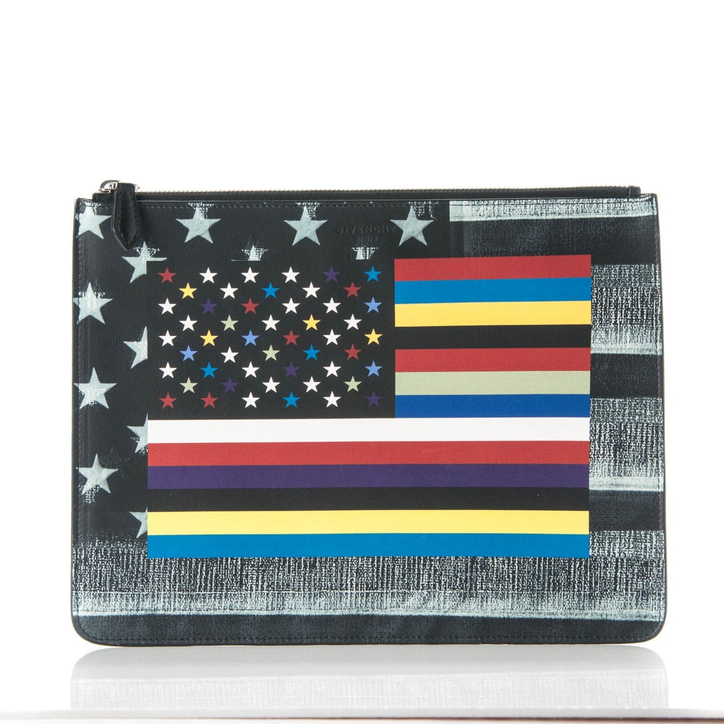 Lambskin Flag Print Zip Pouch Multicolor