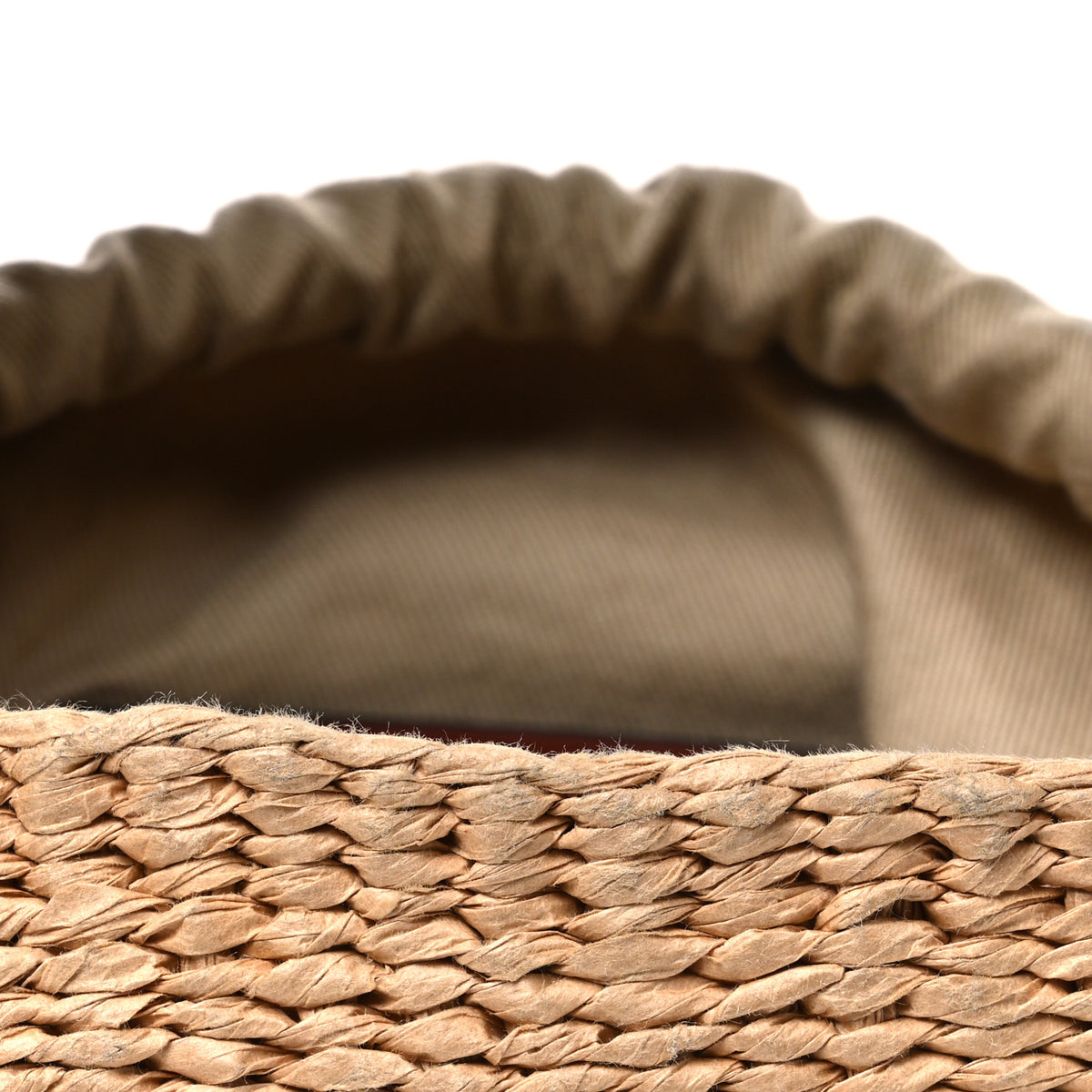 X MIFUKO Raffia Calfskin Small Woody Basket Shoulder Bag Beige Brown