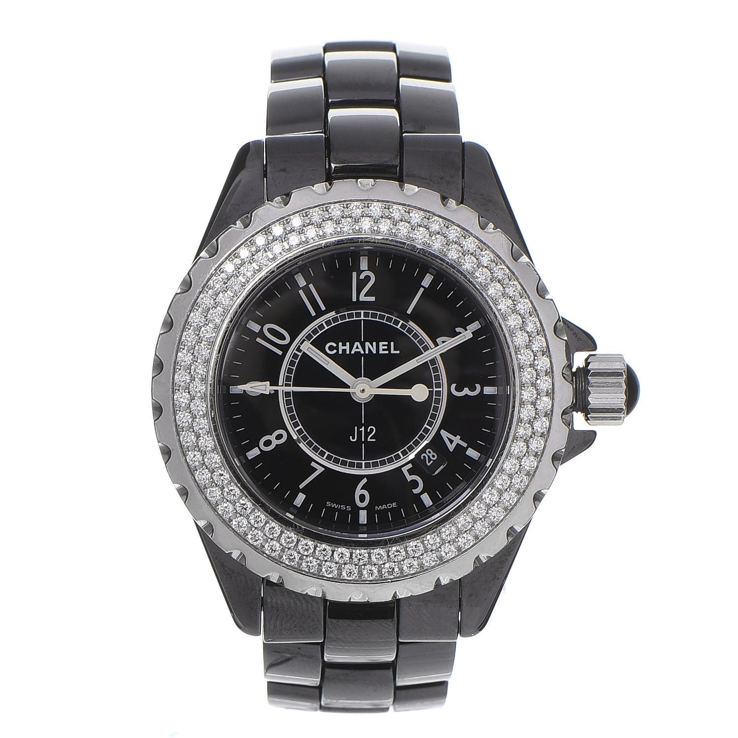 Stainless Steel Ceramic Diamond Pave Bezel 33mm J12 Quartz Watch Black