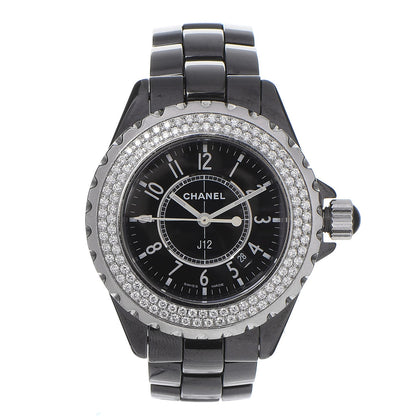 Chanel Stainless Steel Ceramic Diamond Pave Bezel 33mm J12 Quartz Watch Black 1 of 6