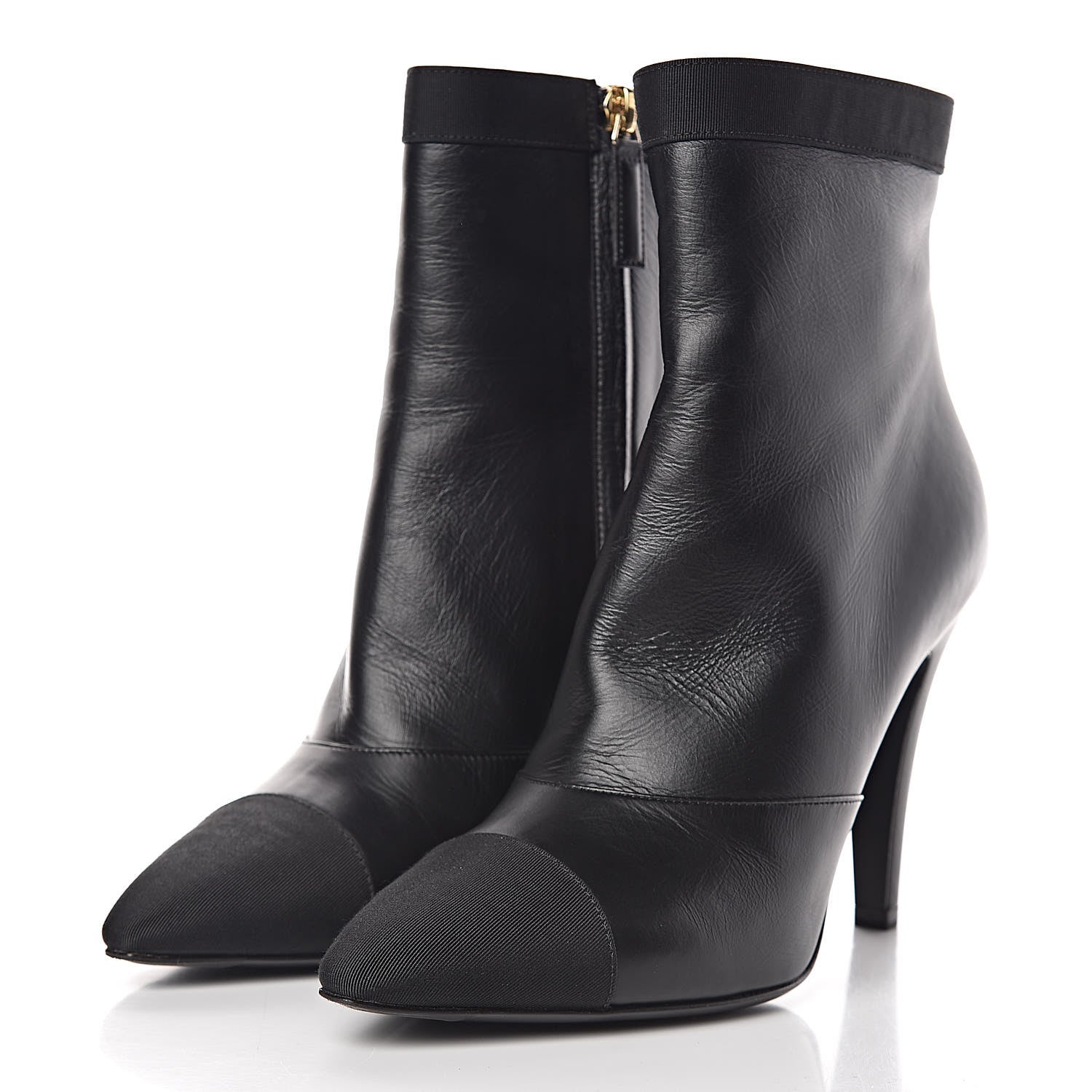 Chanel Lambskin Grosgrain Cap Toe Short Ankle Boots 38 Black 3 of 10
