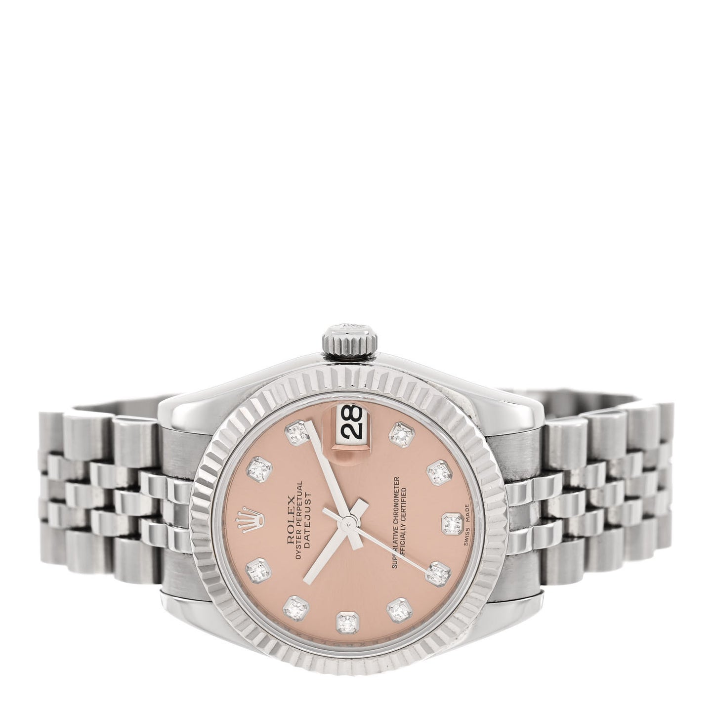 Stainless Steel 18K White Gold Diamond 28mm Oyster Perpetual Datejust Watch Pink 279174