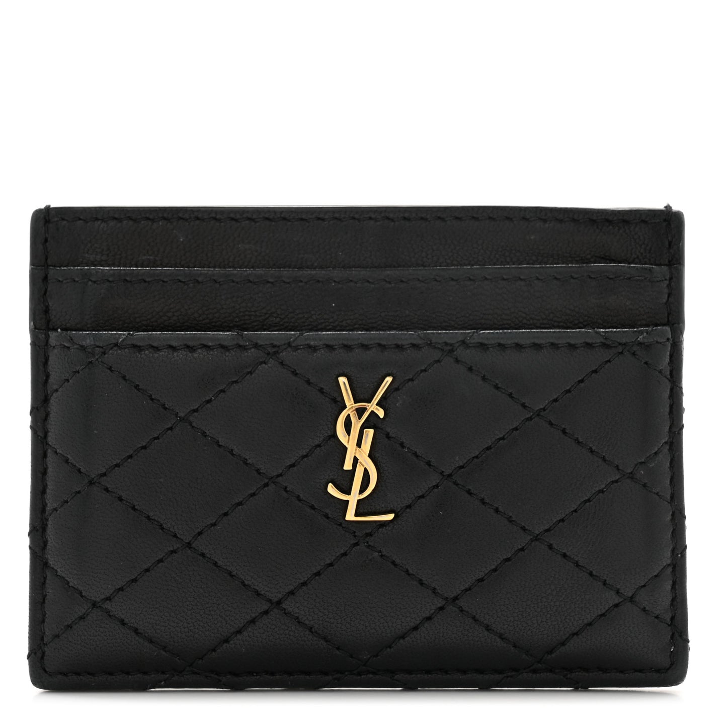 Lambskin Quilted Gaby Credit Card Case Black