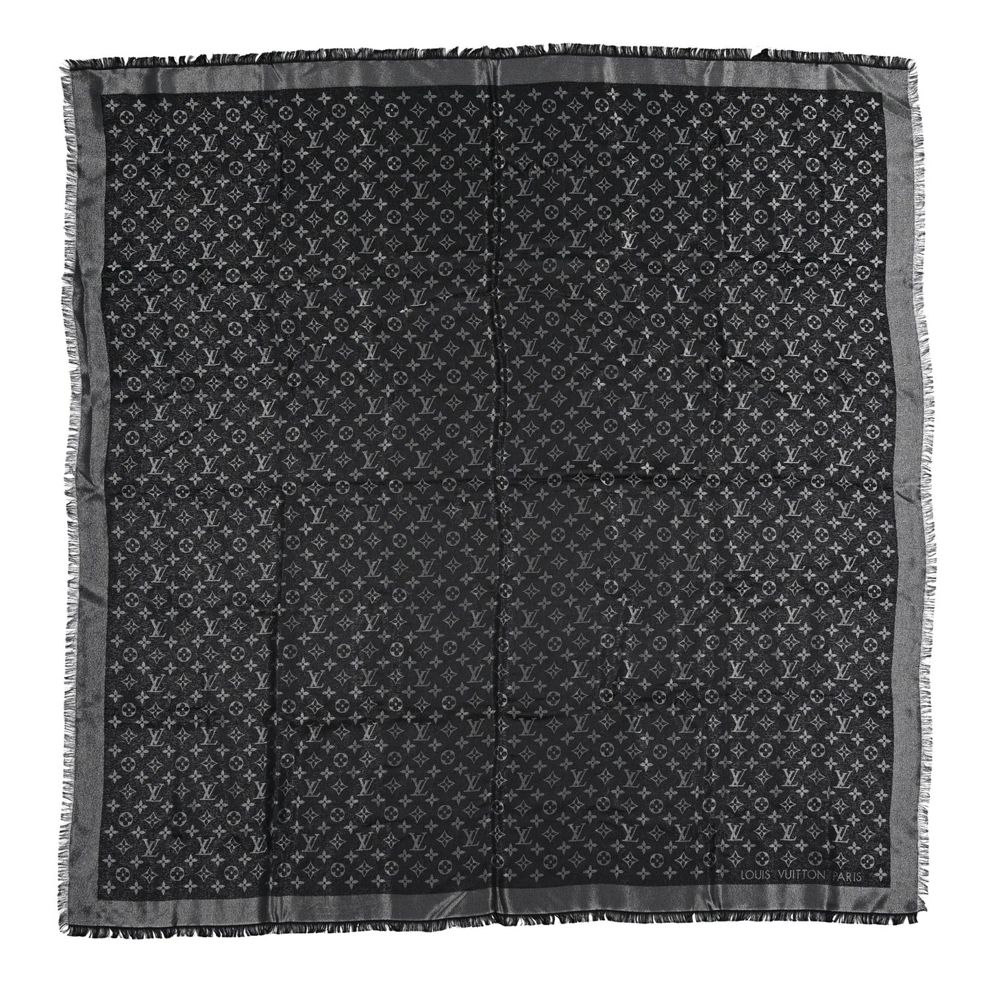 Silk Lurex Wool Monogram Shine Shawl Black