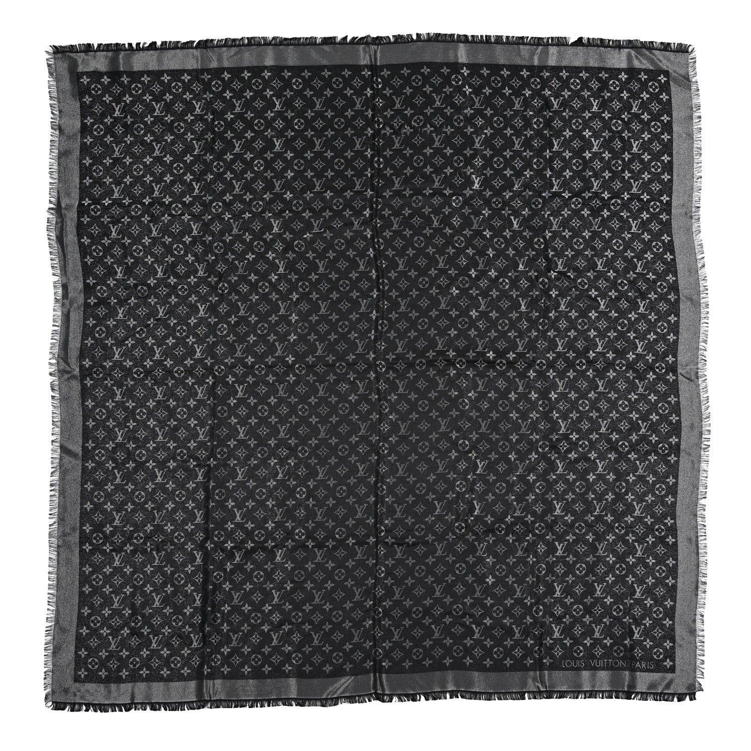 Louis Vuitton Silk Lurex Wool Monogram Shine Shawl Black 1 of 4