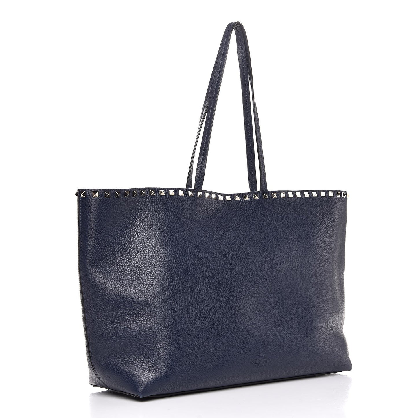 Grained Calfskin Rockstud Shoulder Tote Marine