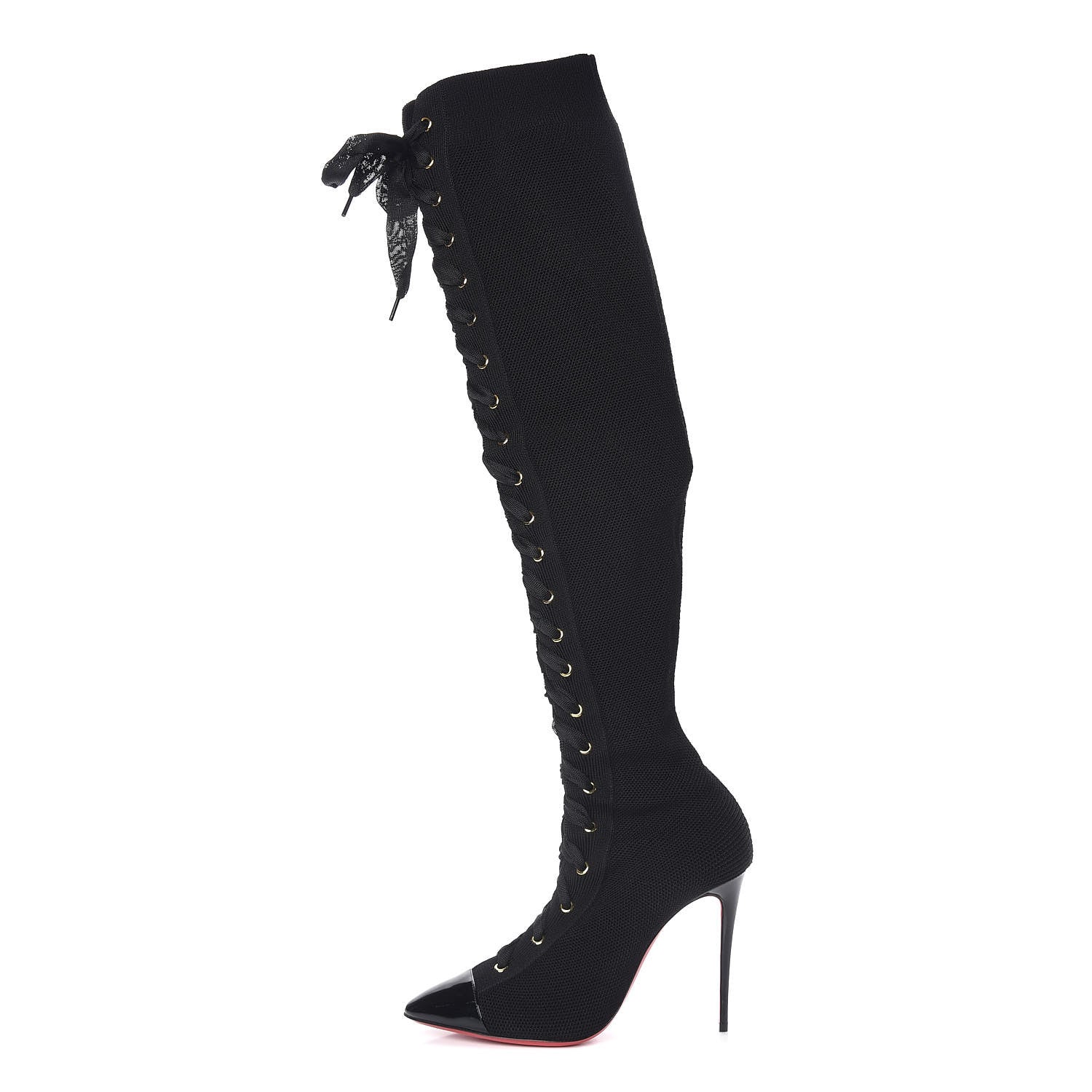 Christian Louboutin Patent Maille Tricot Frenchie 100 Sock Boots 40 Black 1 of 7