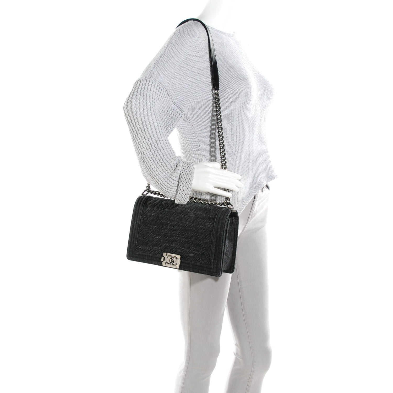 Chanel Denim Quilted New Medium Boy Flap Black 2 of 9