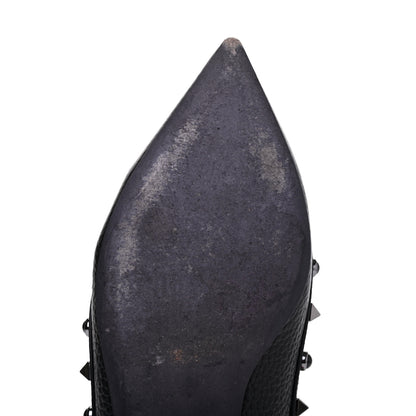 Valentino Garavani Pebbled Calfskin Onyx Rockstud Rolling Cage Ballerina Flats 38 Black 12 of 18