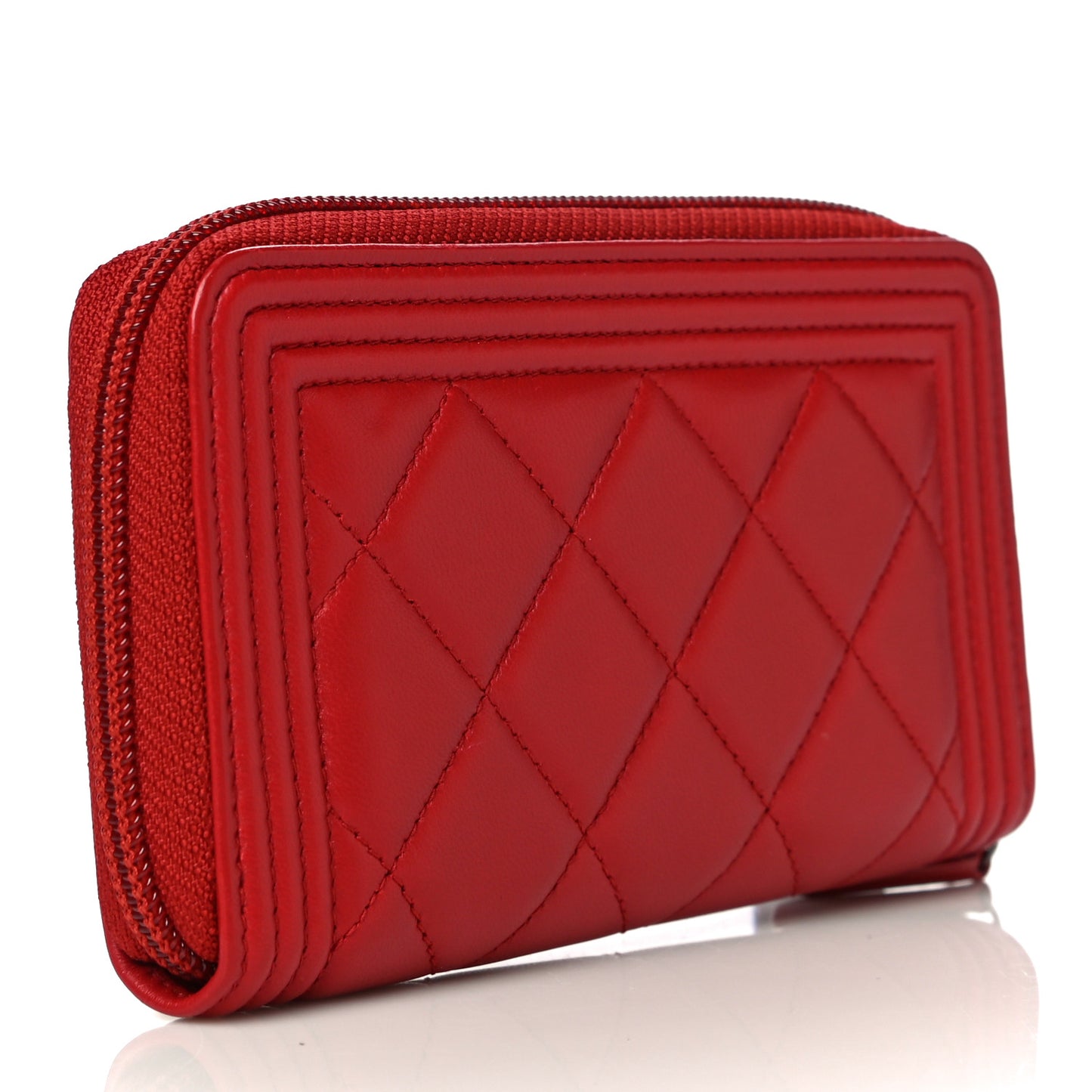 Lambskin Quilted Small Boy Zip Around Wallet Dark Red