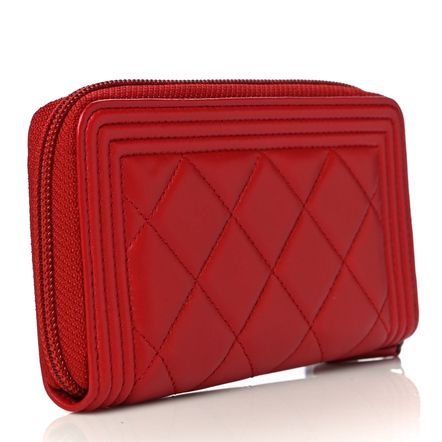 Chanel Lambskin Quilted Small Boy Zip Around Wallet Dark Red 3 of 14