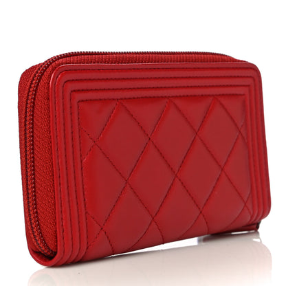 Chanel Lambskin Quilted Small Boy Zip Around Wallet Dark Red 3 of 14
