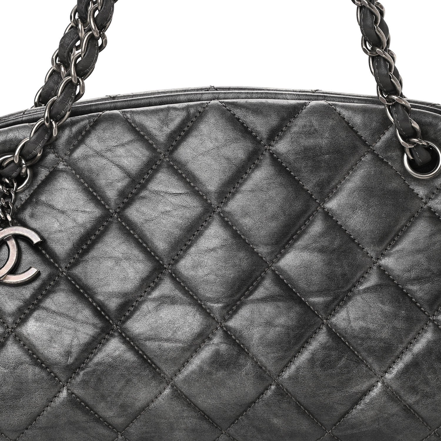 Chanel Aged Calfskin Quilted Medium Just Mademoiselle Bowling Bag Grey 9 of 11
