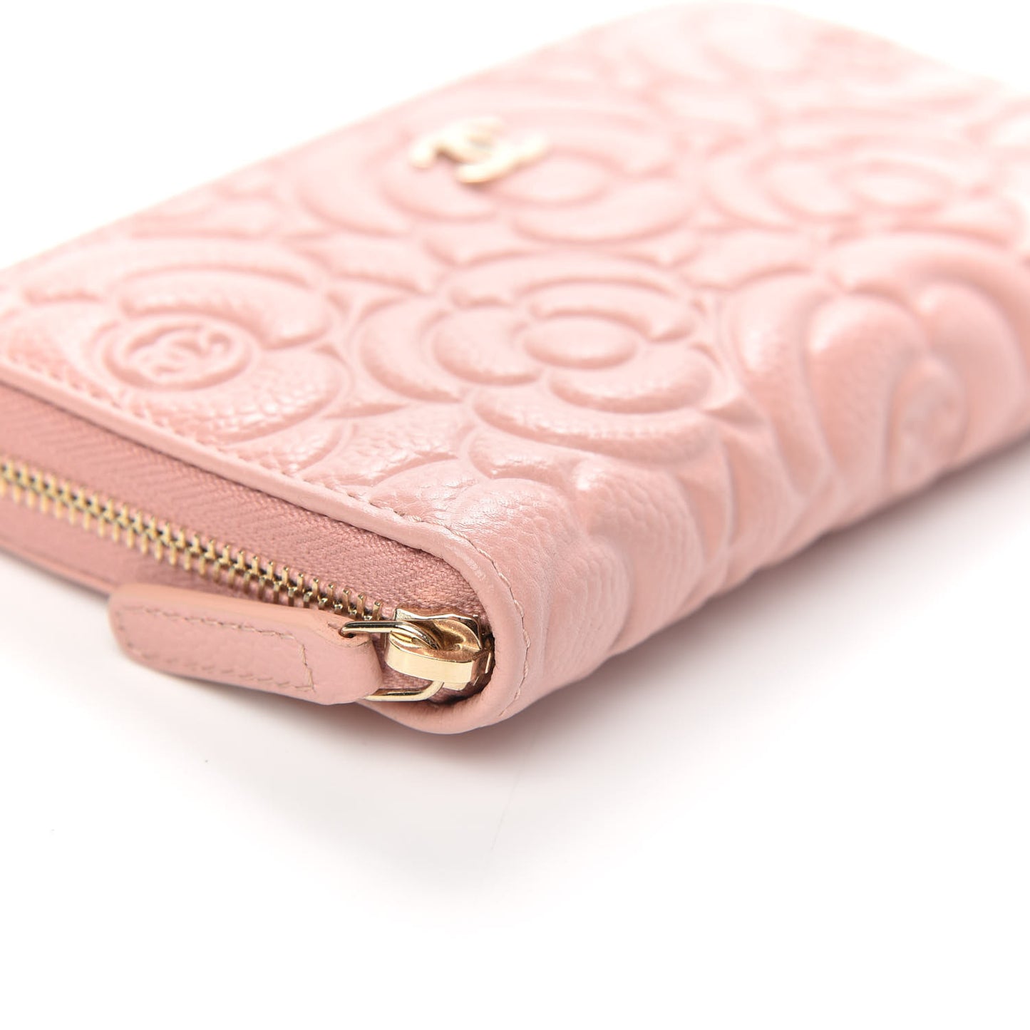 Caviar Camellia Embossed Medium Zip Around Wallet Light Pink