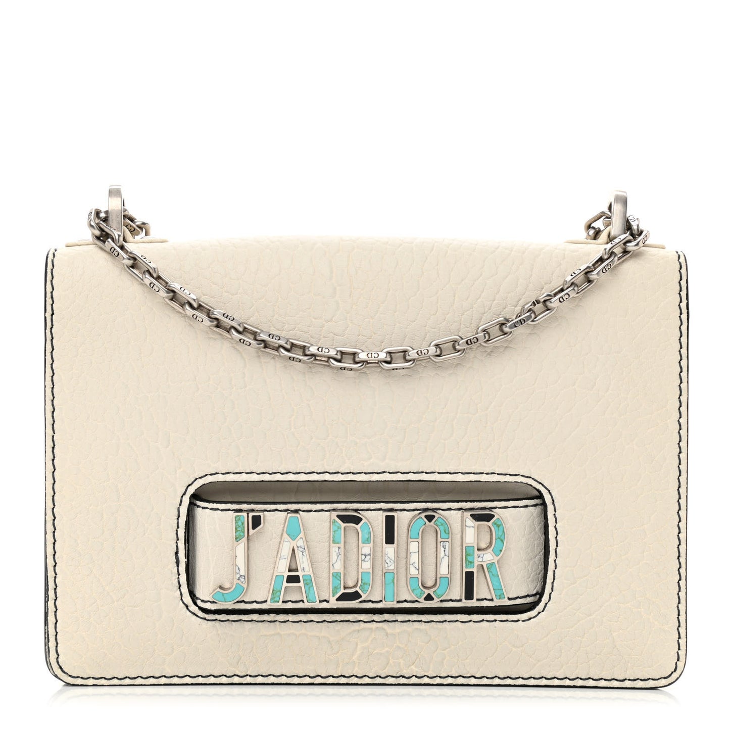 Canyon Grained Lambskin J'Adior Chain Flap Bag Off White