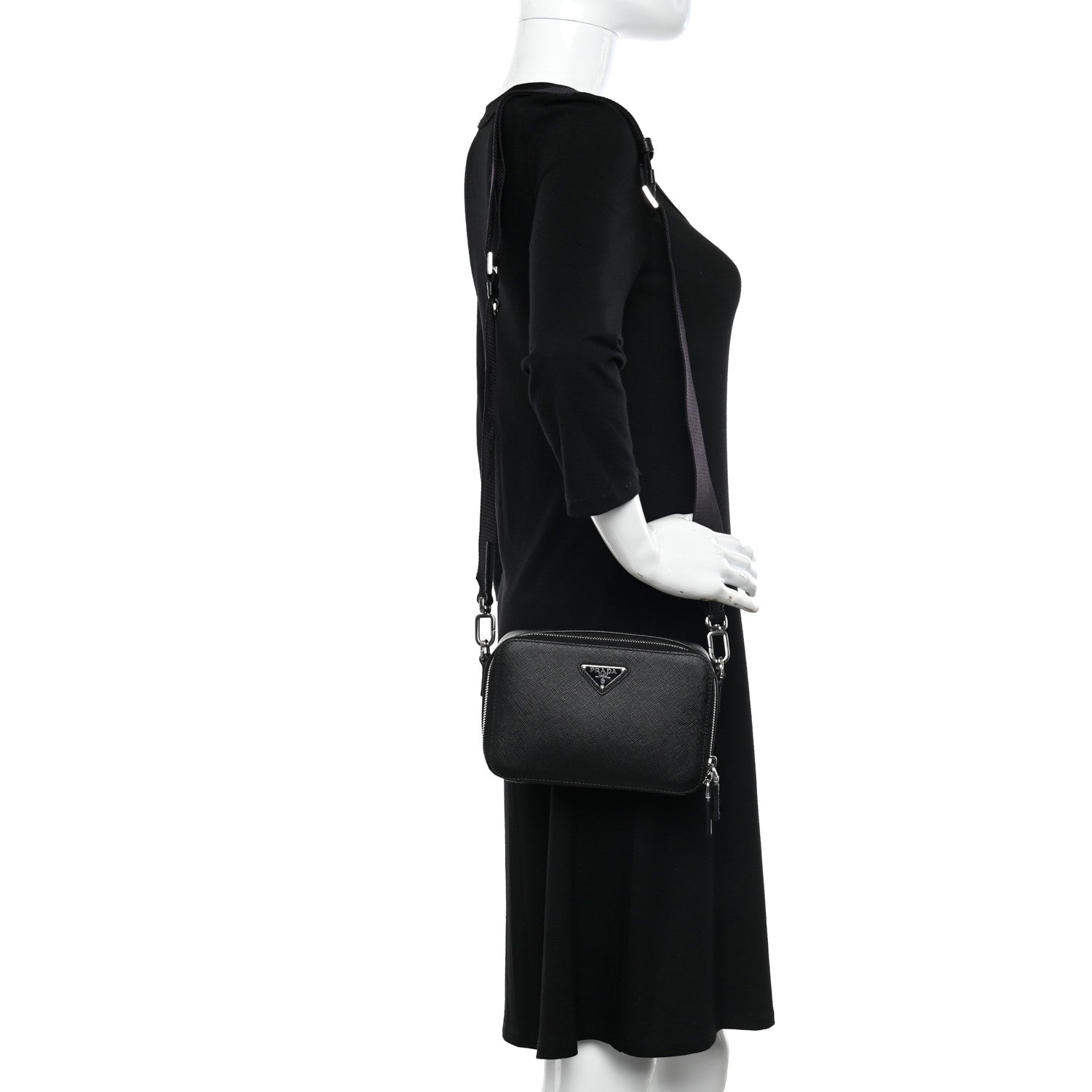 Prada Saffiano Travel Small Brique Crossbody Bag Black 2 of 9