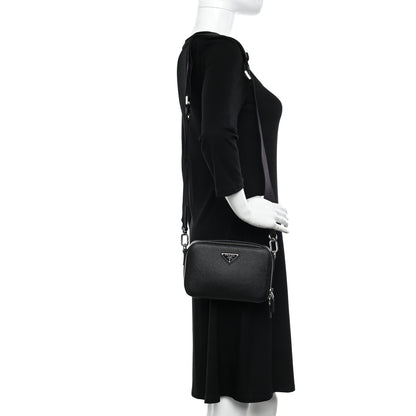Prada Saffiano Travel Small Brique Crossbody Bag Black 2 of 9