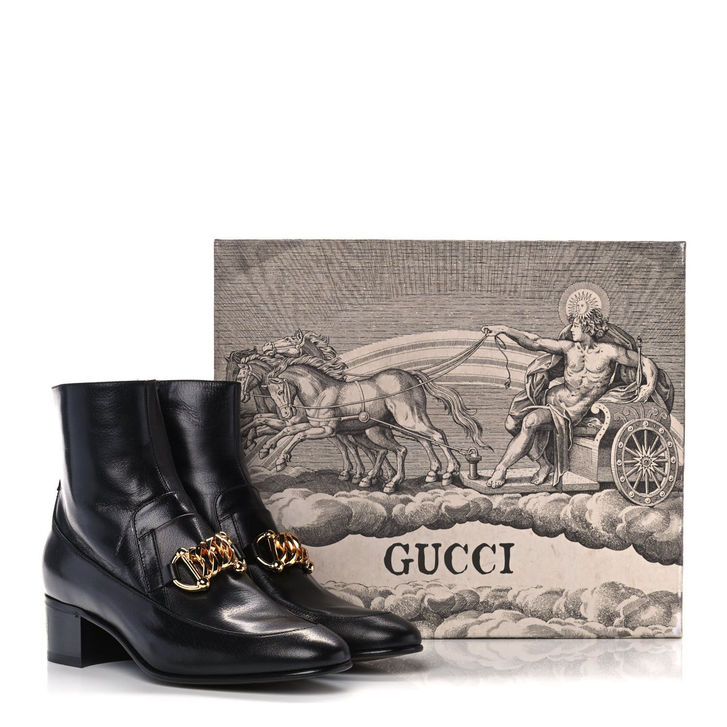 Goatskin Kitten Chain Horsebit Ankle Boots 40 Black