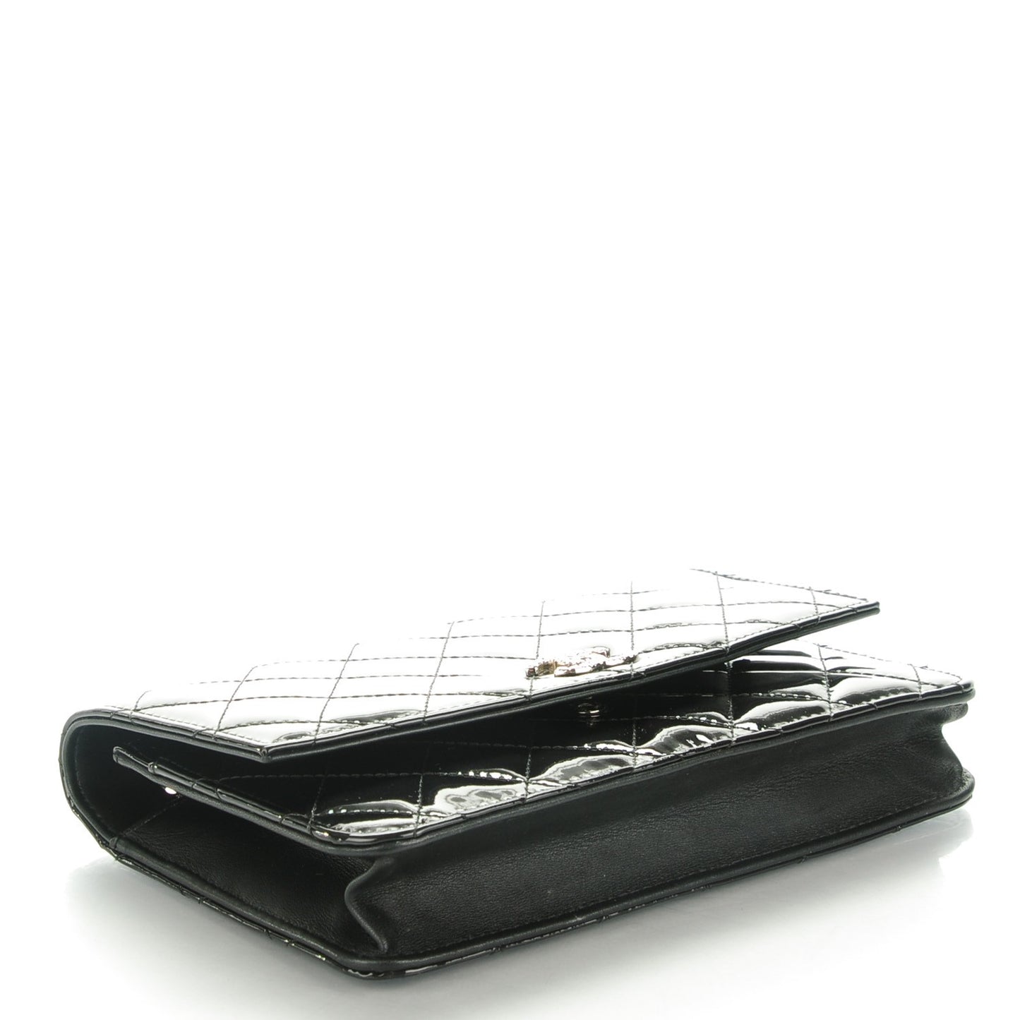 Patent Quilted Brilliant Wallet On Chain WOC Black