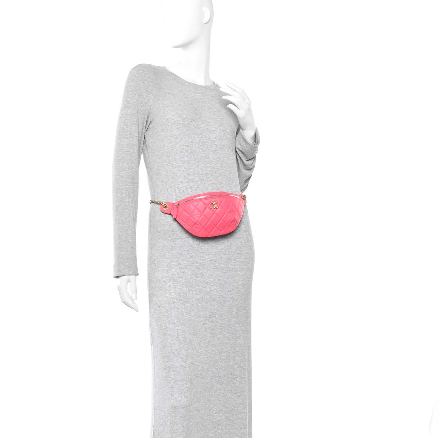 Caviar Quilted Sweetheart Belt Bag Fuchsia