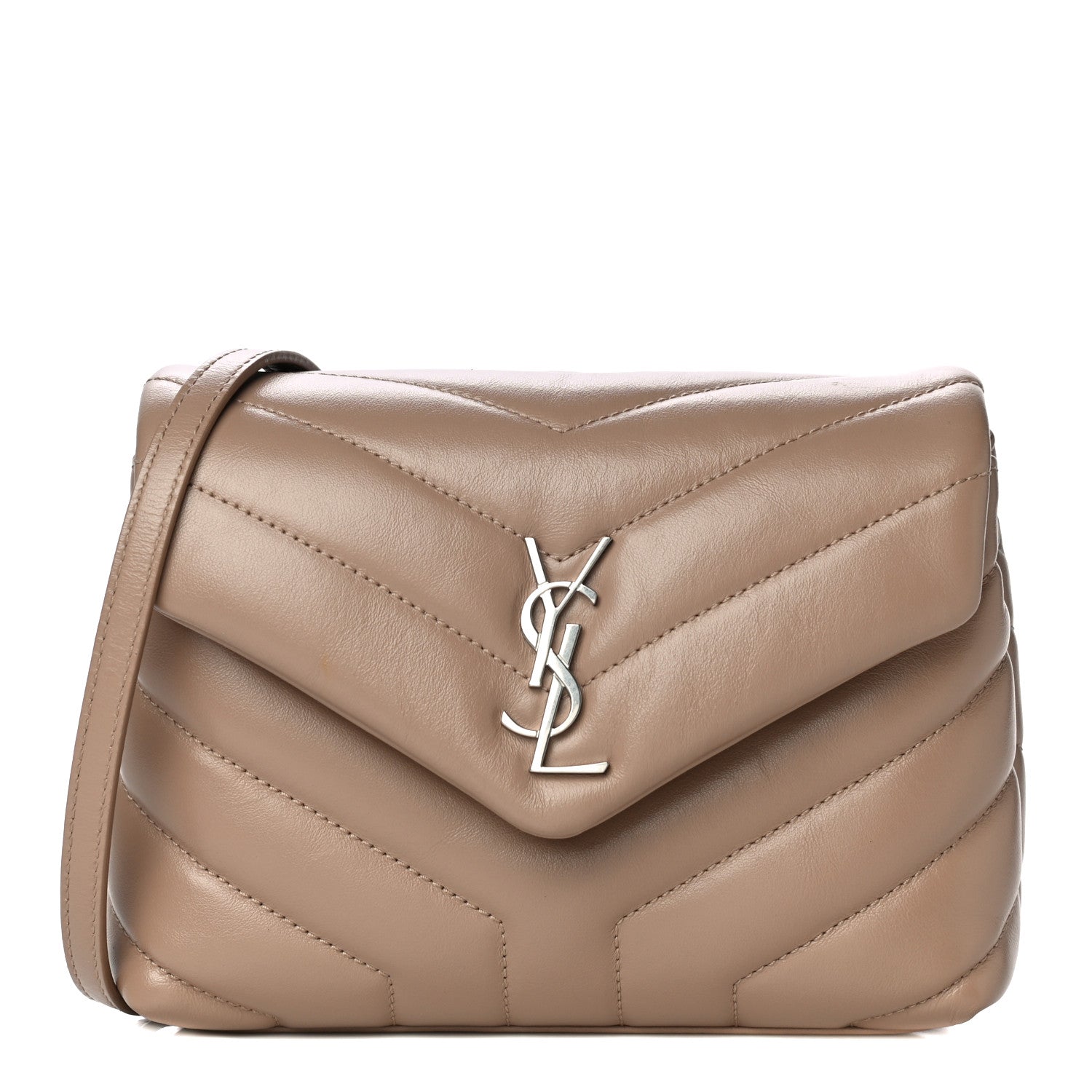Saint Laurent Calfskin Y Quilted Monogram Toy Loulou Crossbody Bag Latte 1 of 12