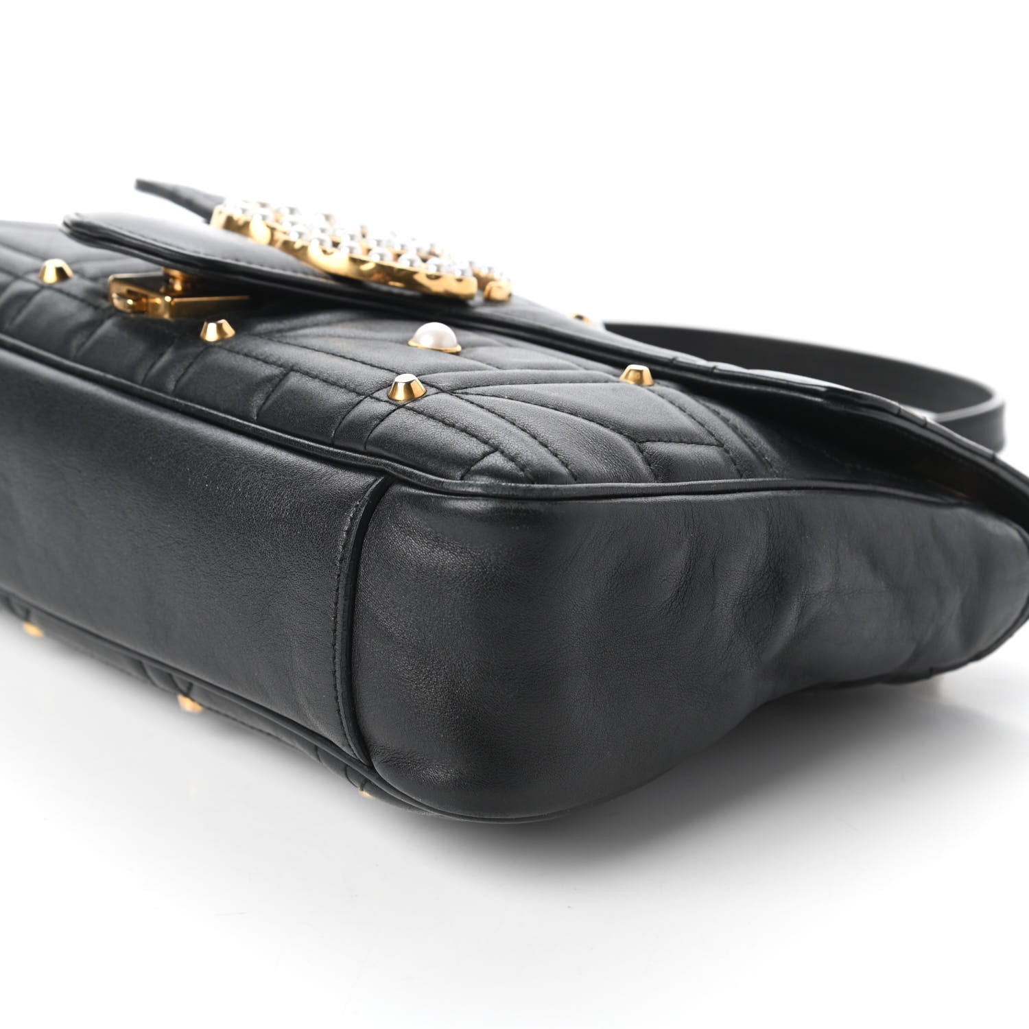 Gucci Calfskin Matelasse Studded Medium Pearly GG Marmont Shoulder Bag Black 7 of 10