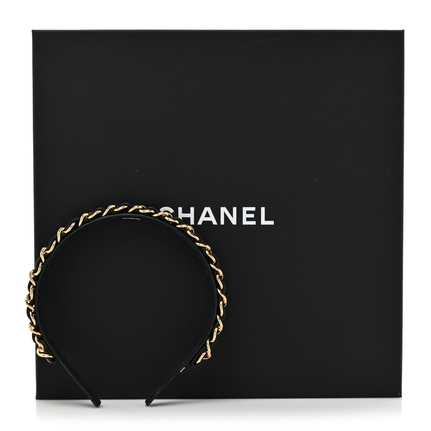 Chanel Metal Lambskin Chain CC Headband Black Gold 7 of 7