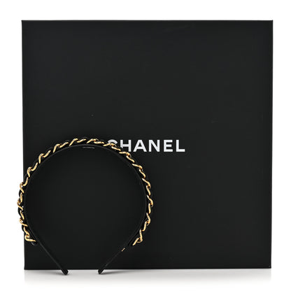 Chanel Metal Lambskin Chain CC Headband Black Gold 7 of 7