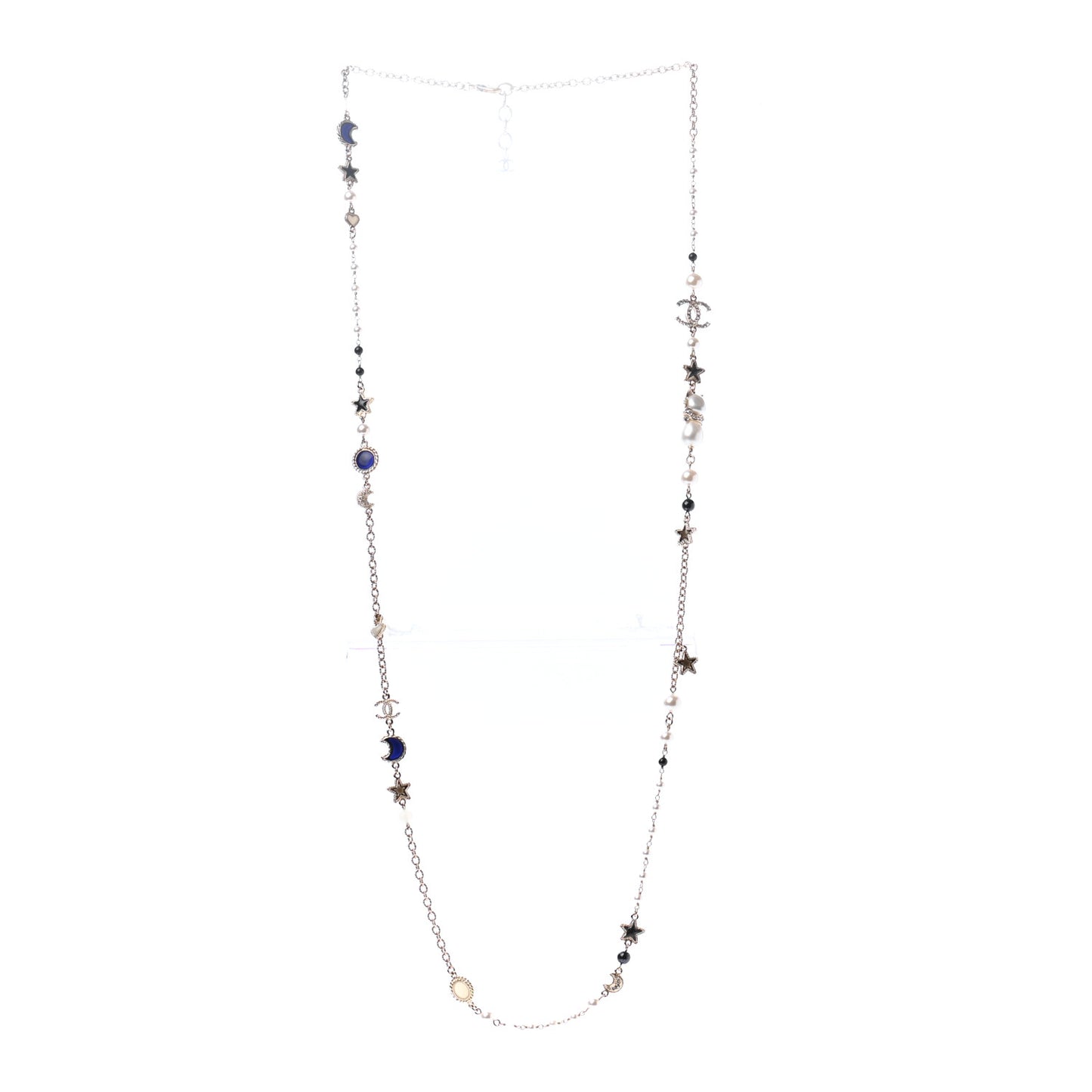 Pearl Crystal Poured Glass CC Star Moon Necklace Gold Black Multicolor