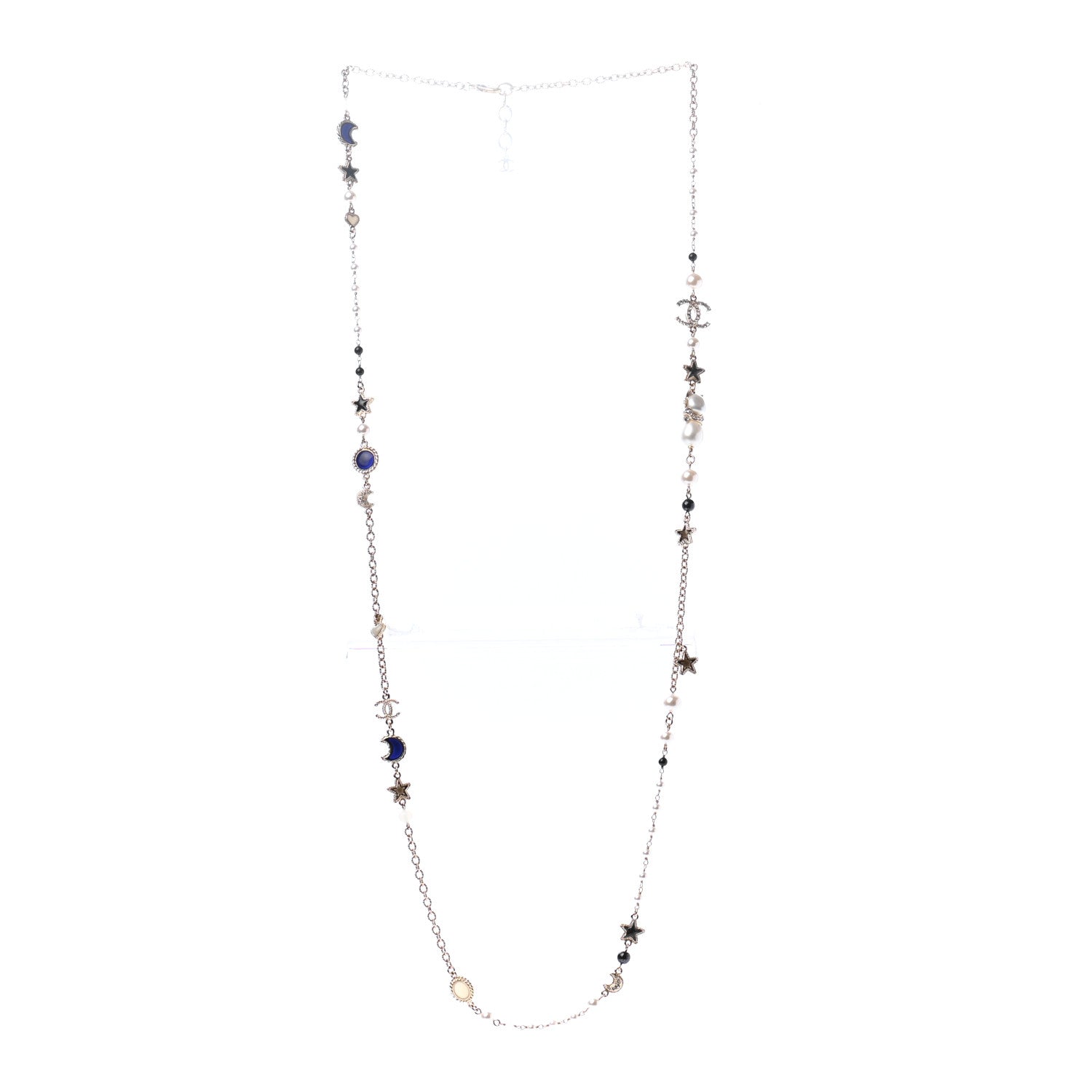 Chanel Pearl Crystal Poured Glass CC Star Moon Necklace Gold Black Multicolor 3 of 6