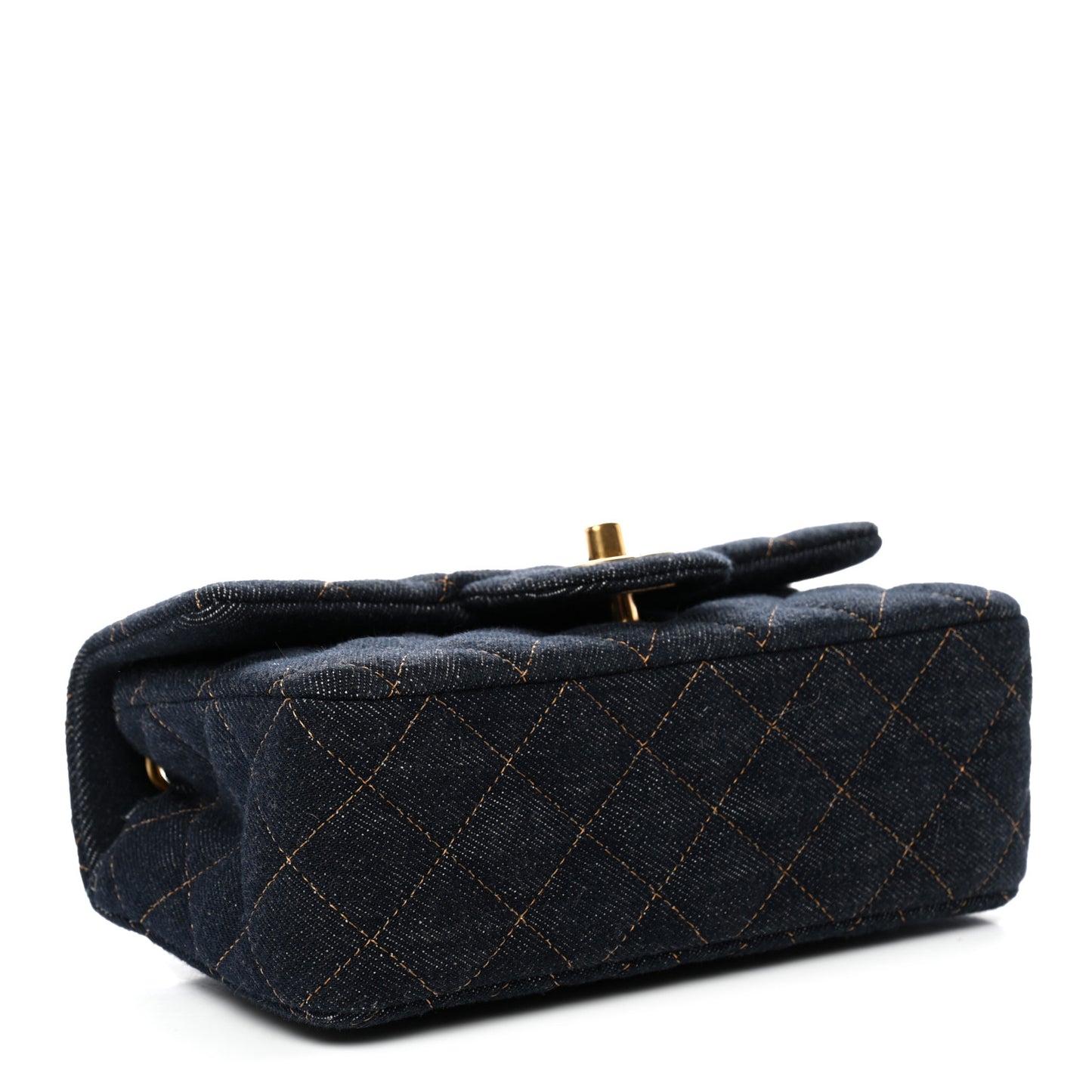 Denim Quilted Mini Rectangular Flap Dark Blue