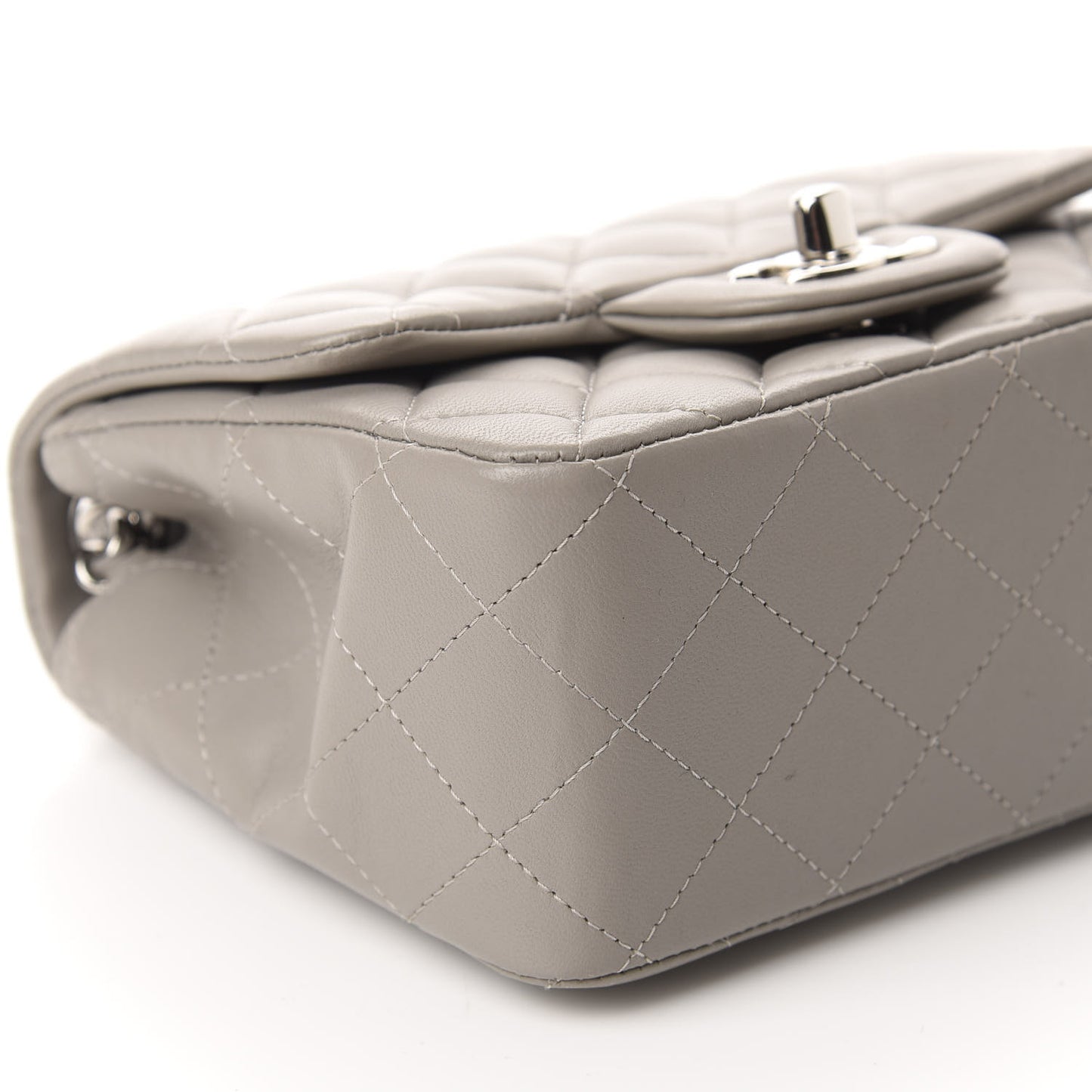 Lambskin Quilted Mini Square Flap Light Grey