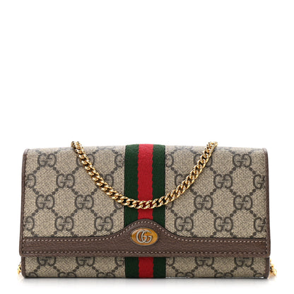 Gucci GG Supreme Monogram Web Ophidia Wallet On Chain Brown 1 of 12