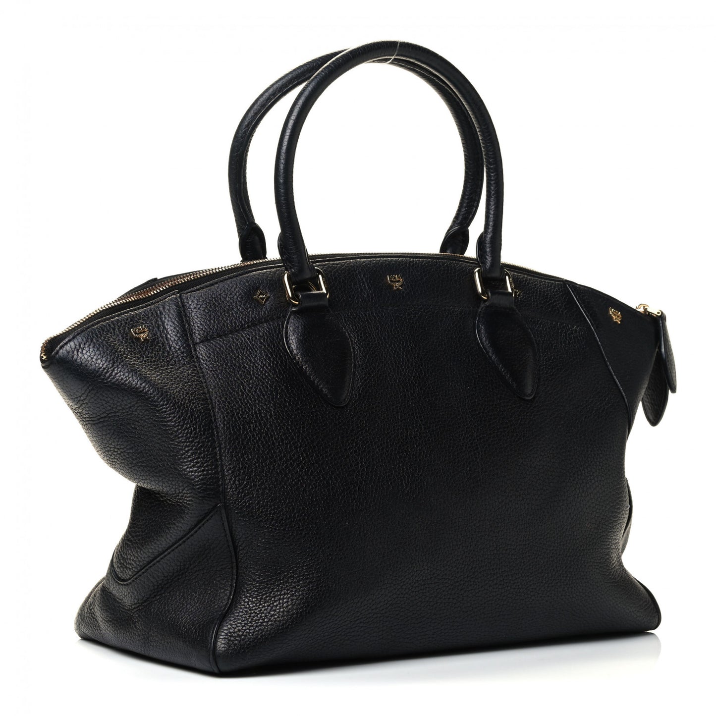 Grained Calfskin Studded Satchel Black