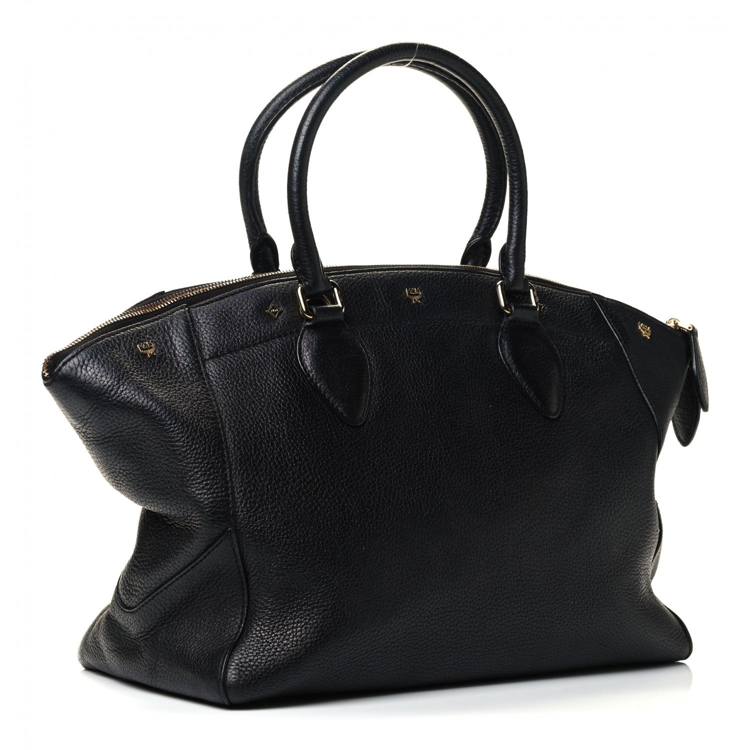 MCM Grained Calfskin Studded Satchel Black 2 of 4