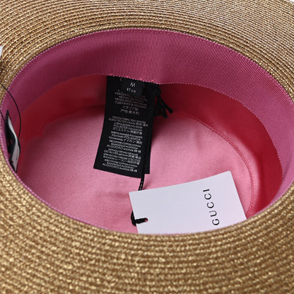 Gucci Glittered Straw Grosgrain Wide Brim Hat M Gold Black 4 of 4