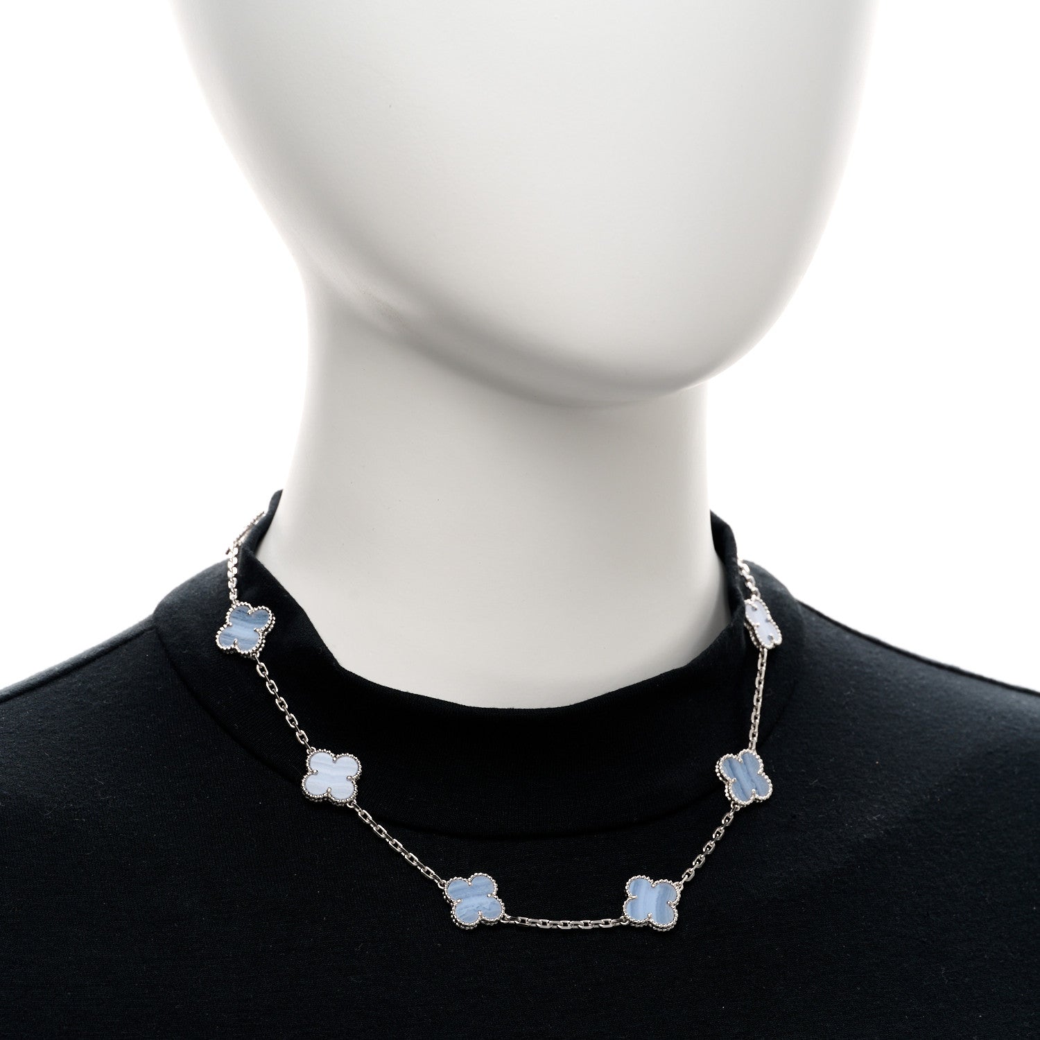 Van Cleef & Arpels 18K White Gold Chalcedony 10 Motifs Vintage Alhambra Necklace 2 of 4