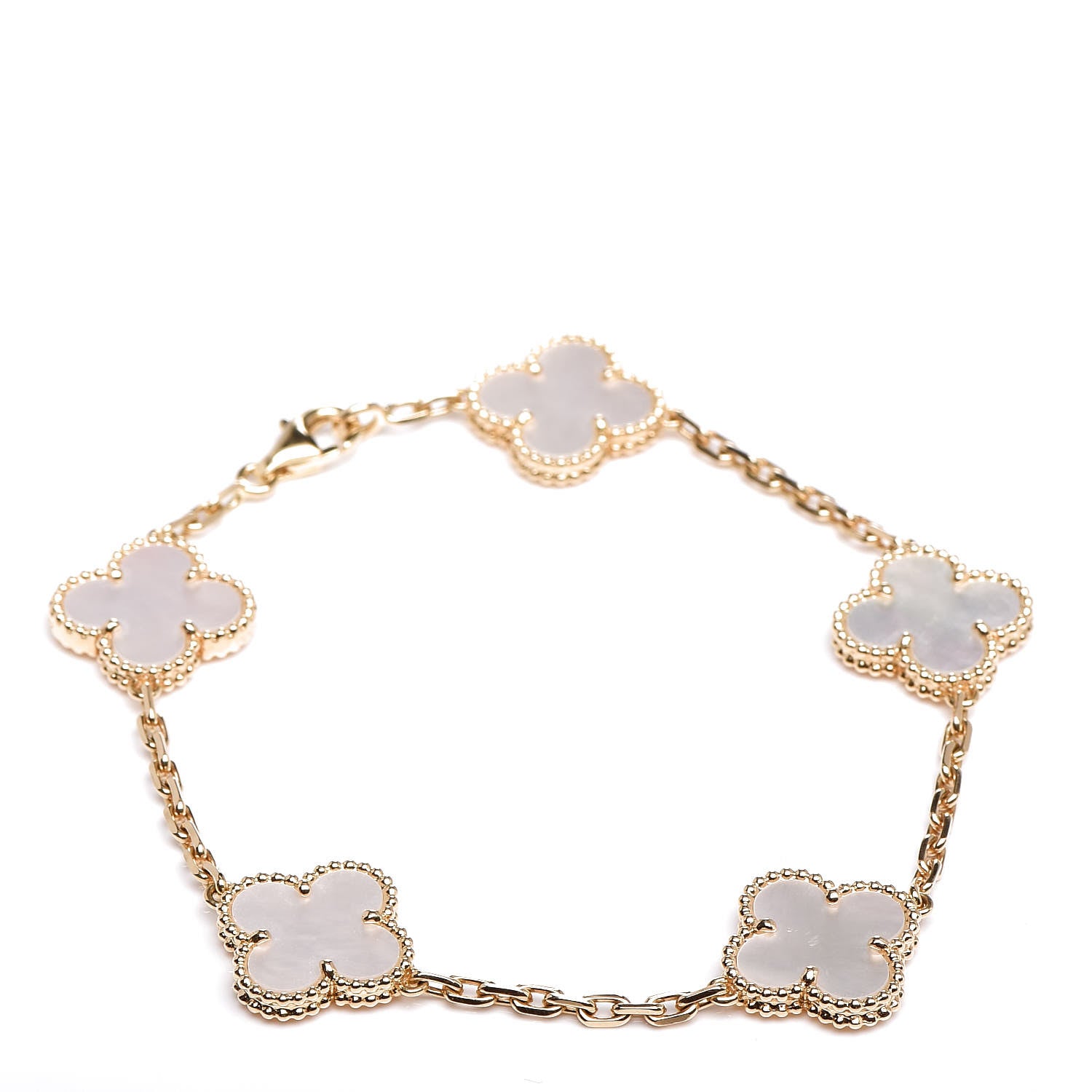 Van Cleef & Arpels 18K Yellow Gold Mother of Pearl 5 Motifs Vintage Alhambra Bracelet 1 of 6