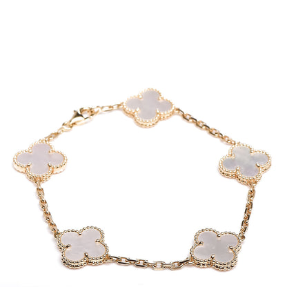 Van Cleef & Arpels 18K Yellow Gold Mother of Pearl 5 Motifs Vintage Alhambra Bracelet 1 of 6