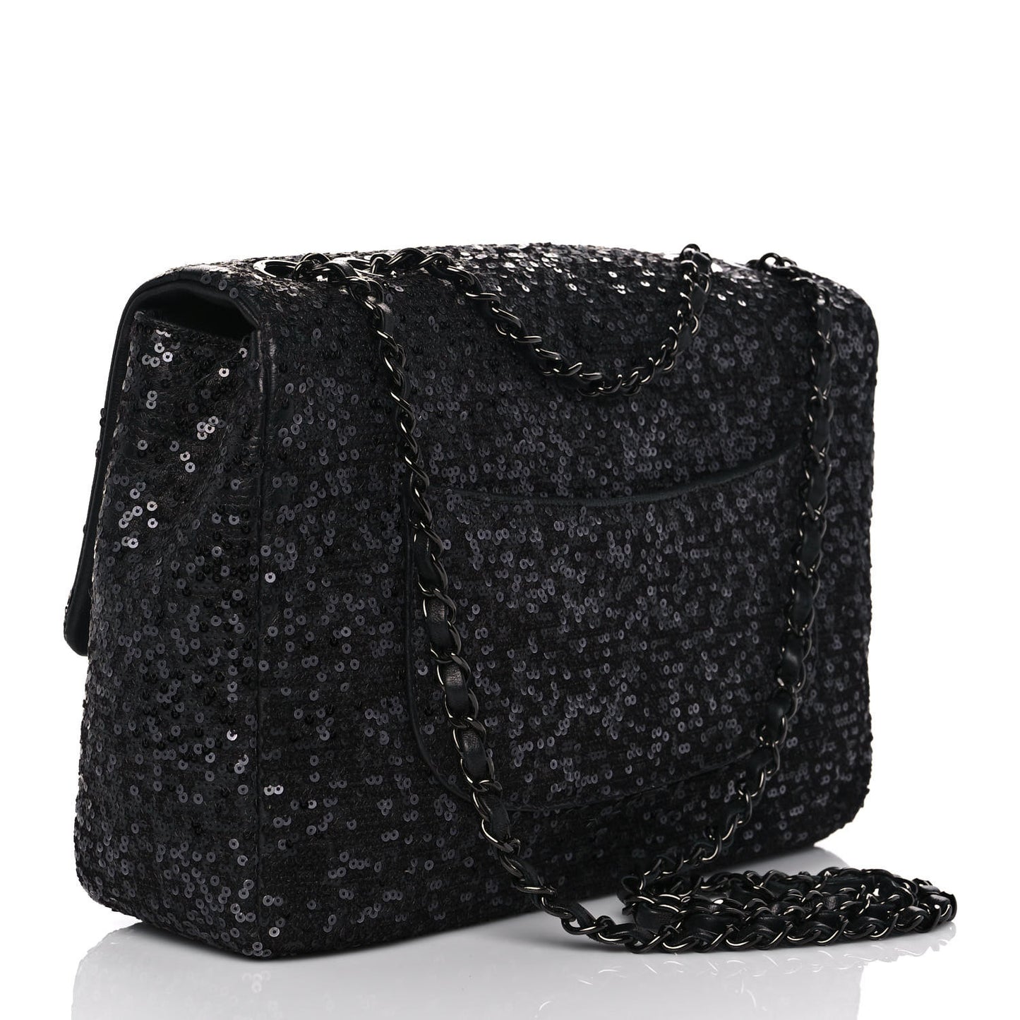 Sequin Lambskin Jumbo Moonlight on Water Flap Black