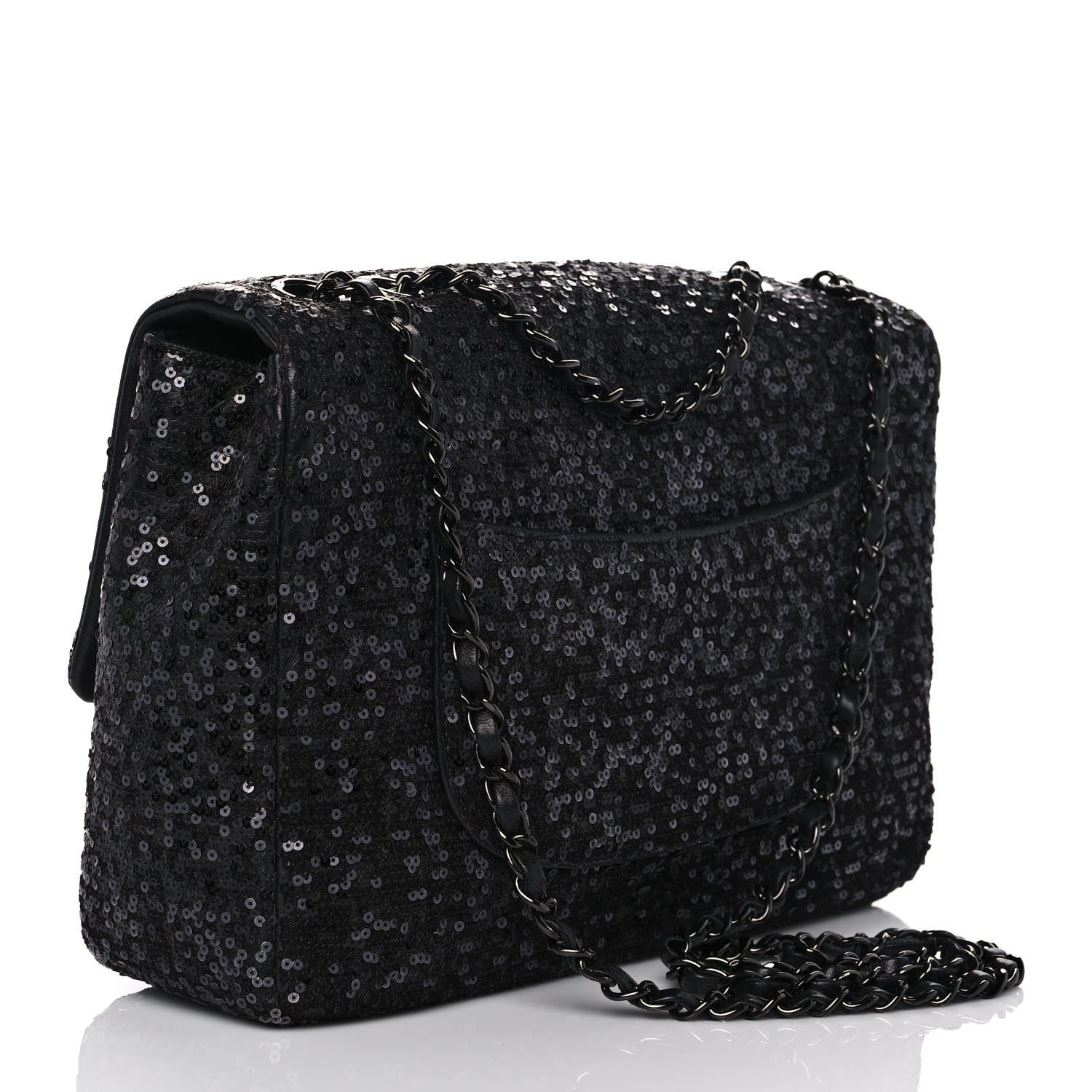 Chanel Sequin Lambskin Jumbo Moonlight on Water Flap Black 3 of 14