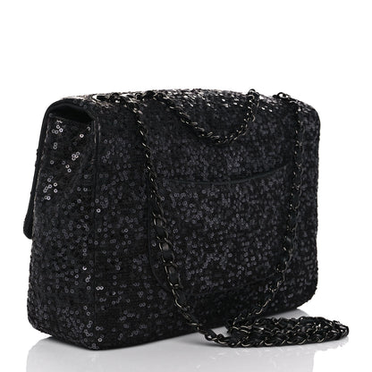 Chanel Sequin Lambskin Jumbo Moonlight on Water Flap Black 3 of 14