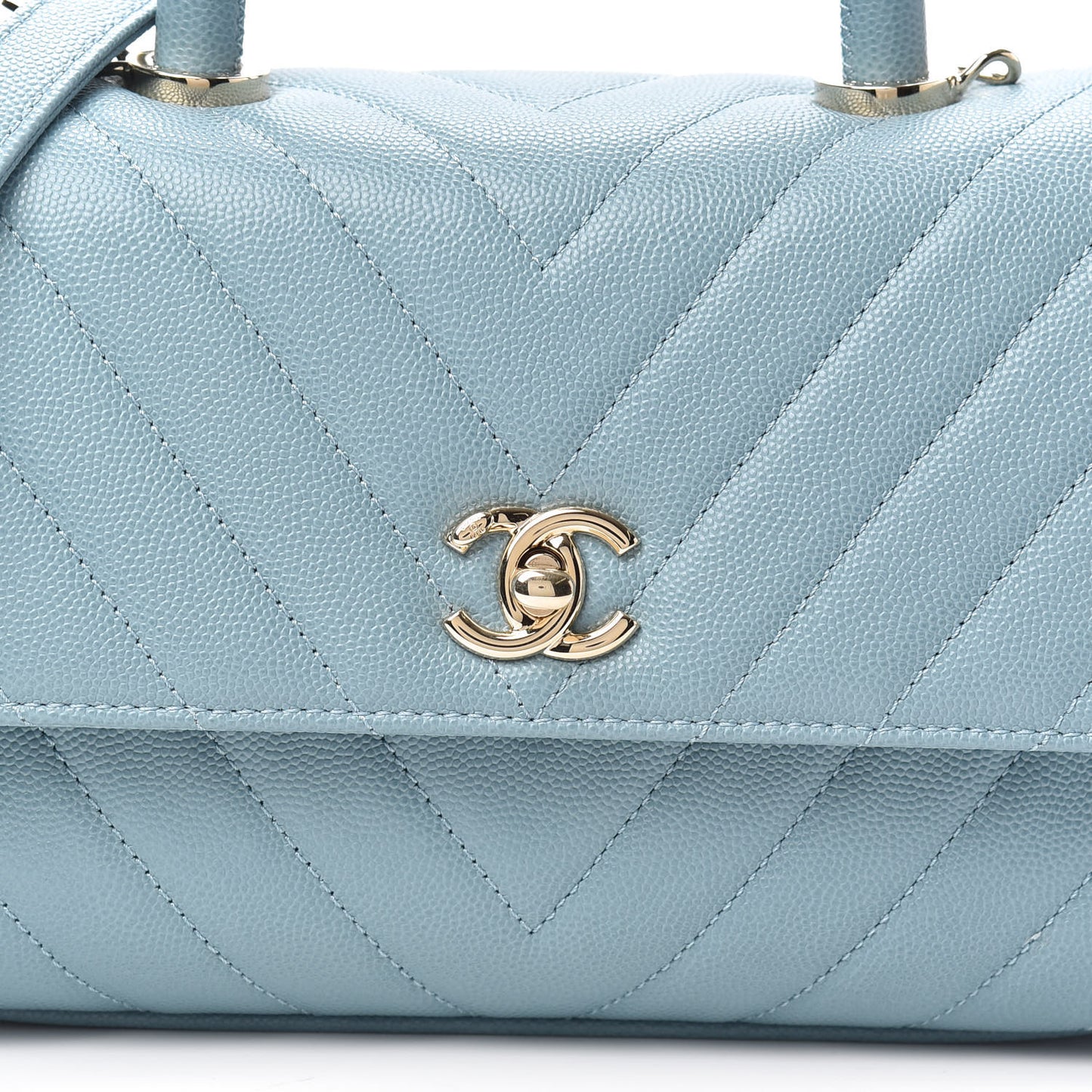 Caviar Chevron Quilted Mini Coco Handle Flap Sky Blue