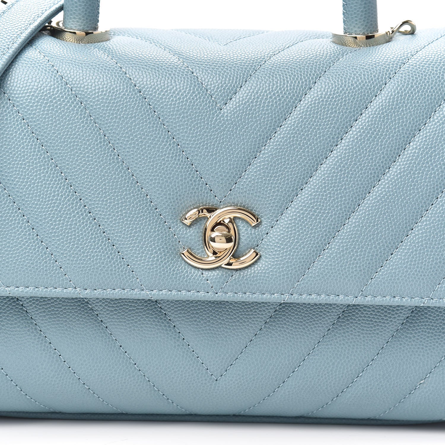 Chanel Caviar Chevron Quilted Mini Coco Handle Flap Sky Blue 8 of 10