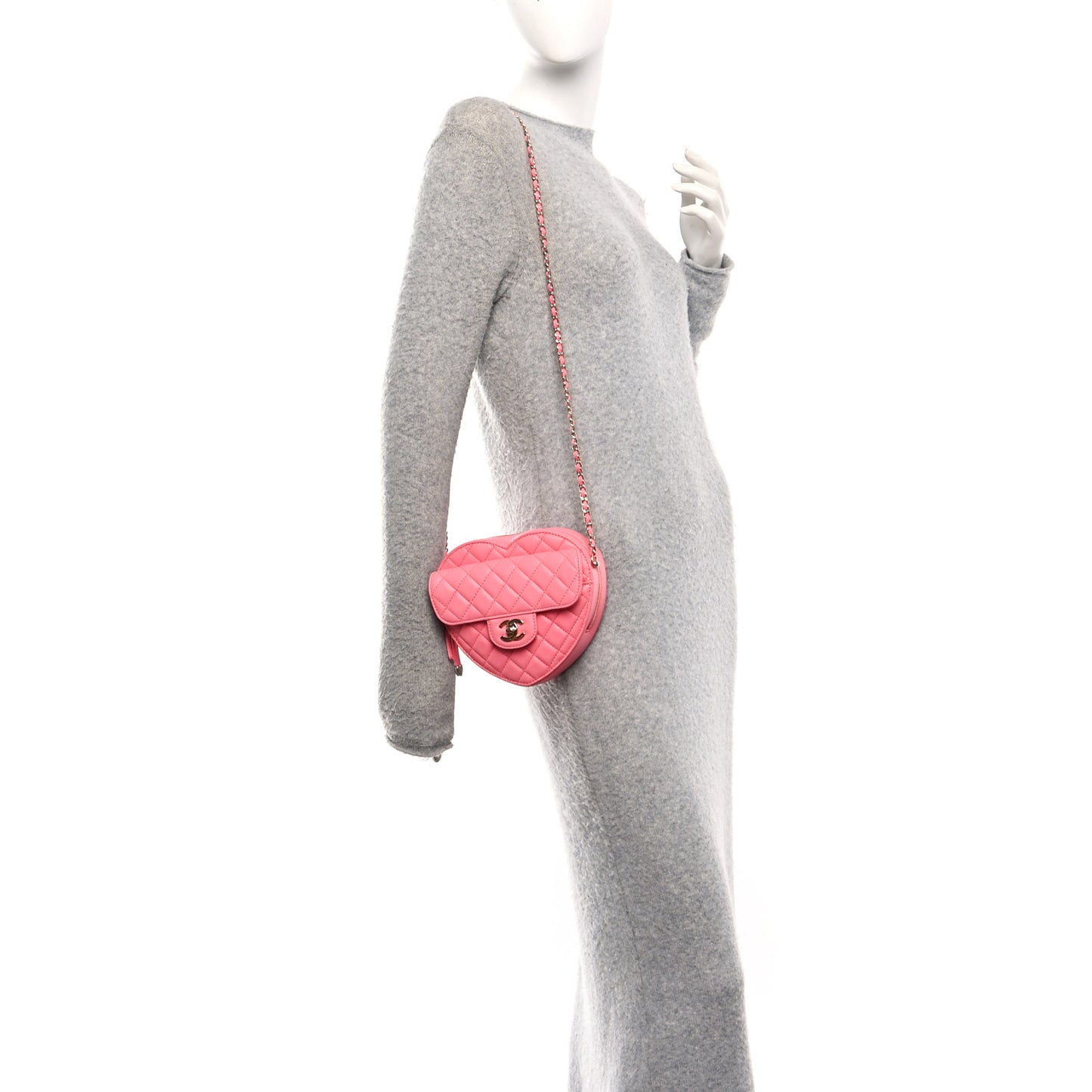 Lambskin Quilted Large CC In Love Heart Bag Pink